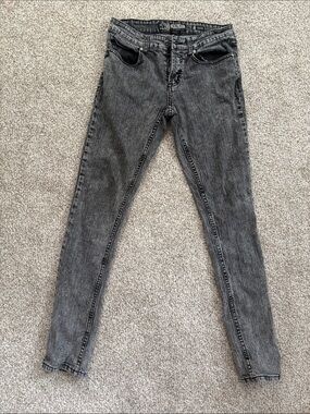 Y2K Social Collision RUDE fit Black Acid-Wash Skinny Jeans for Men 30W/32L